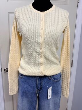 PACSUN Yellow Cable Knit Button Up Cardigan Sweater